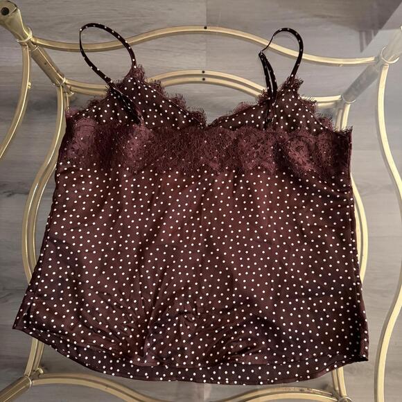 Abercrombie & Fitch Brown Lace Polka Dot Blouse Size Large - Picture 4 of 4